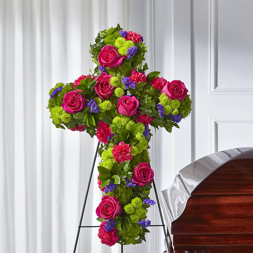 Tribute Rose Floral Cross – VERN'S SHARONVILLE FLORIST, Cincinnati OH