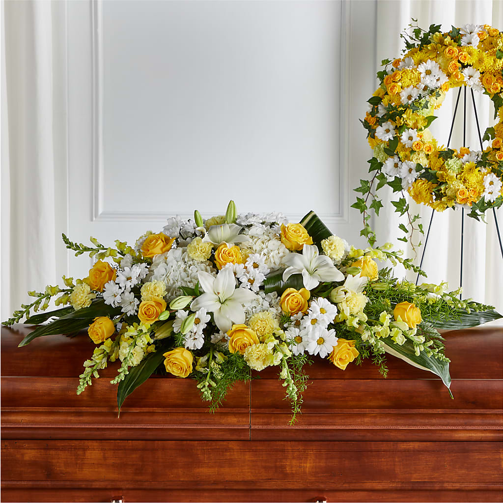 Golden Harmony Casket Spray – VERN'S SHARONVILLE FLORIST, Cincinnati OH